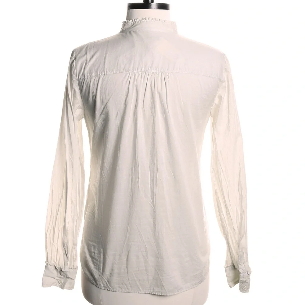 Y2K J.Crew Ruffle Trim Stand Up Collar Long Sleeve Pullover Blouse White Small